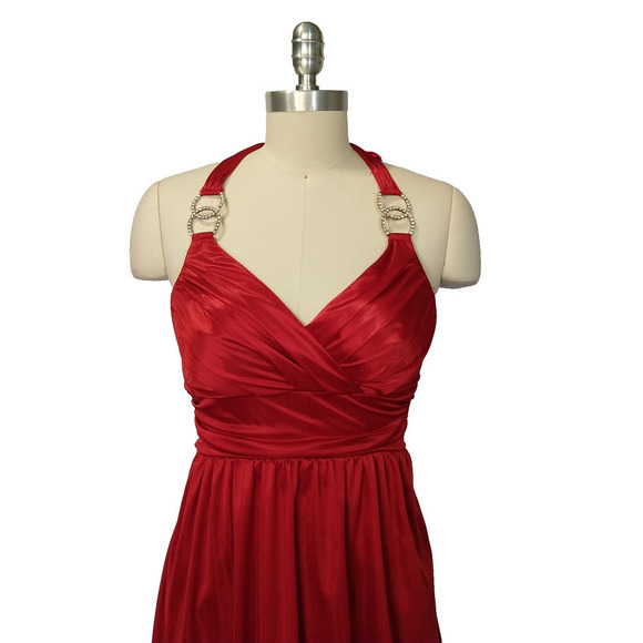 Vintage Y2K Red Satin Halter Mini Dress Size M Trixxi Bubble Hem Hoco Formal - Picture 3 of 8